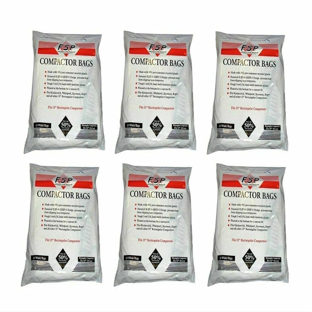 (90) Trash Compactor Bags W10165295RP Compatible with Whirlpool Compatible with Kenmore 15" Plastic - NEW