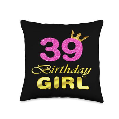 39th Birthday Girl Princess Cute Art For 39 Years Old Throw Pillow