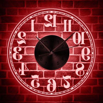 Backwards Wall Clock with LED Backlight Luminous Reverse Clock Wall Watch Lighting Home Decor Timepieces Pranks and Gags Gift
