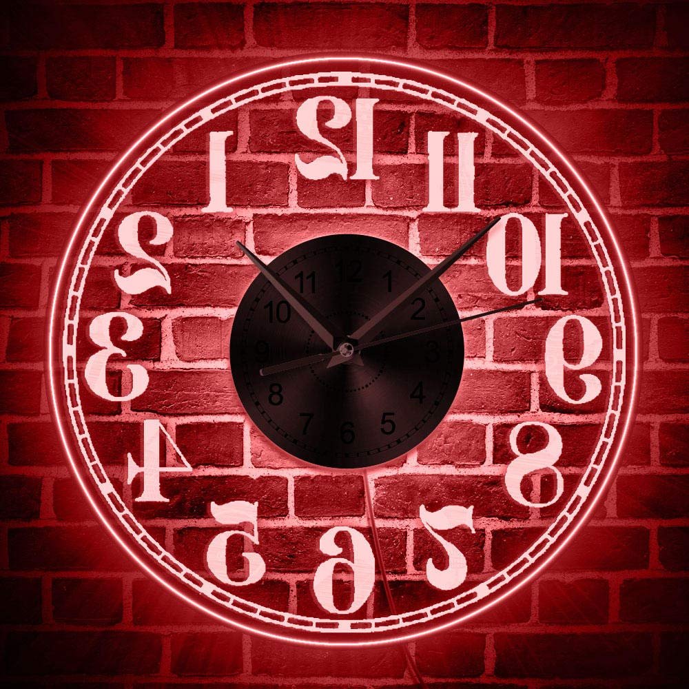 Backwards Wall Clock with LED Backlight Luminous Reverse Clock Wall Watch Lighting Home Decor Timepieces Pranks and Gags Gift