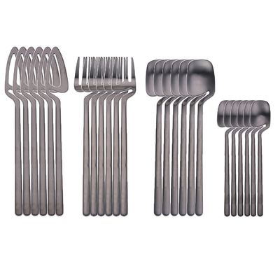 Silverware Set, 24pcs 304 Stainless Steel Dinnerware Set Tableware Western Cutlery Hanging Cup Knife Fork Tea Spoon Silverware Kitchen Flatware BY ZZYY (Color : Matte black)