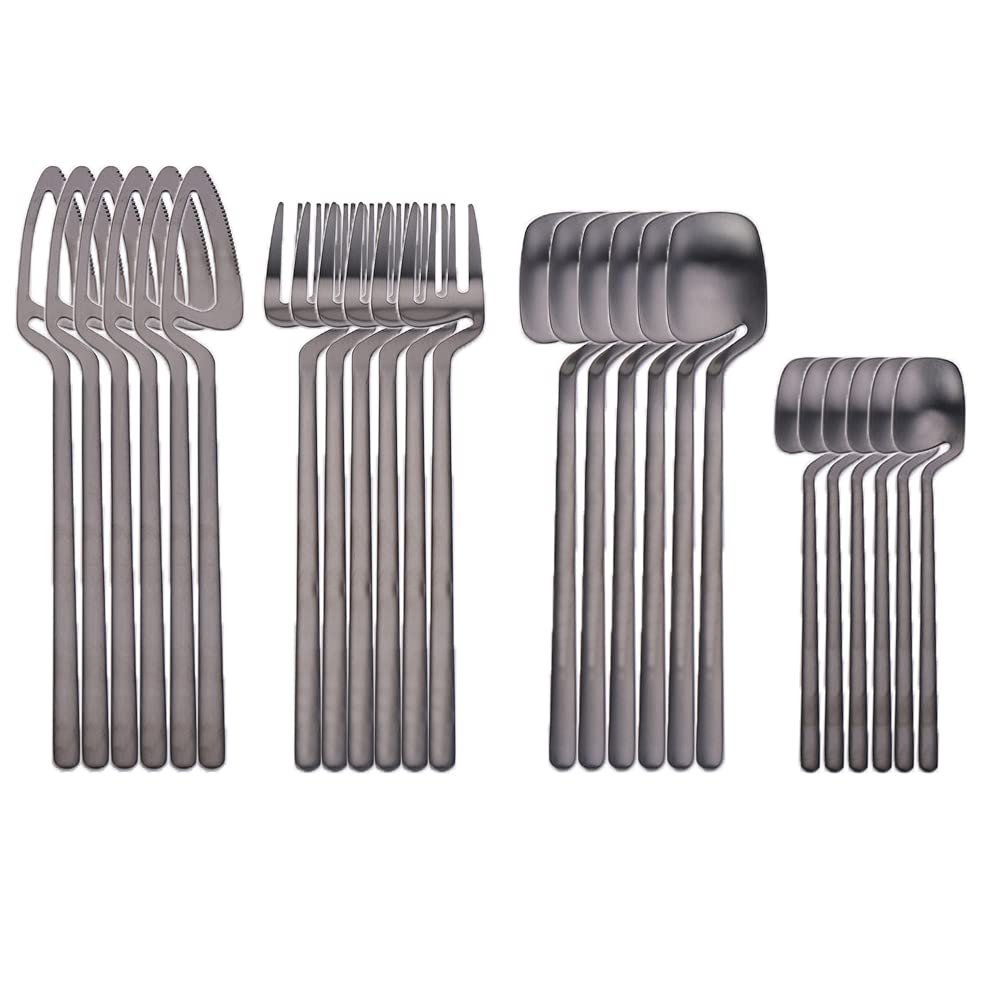Silverware Set, 24pcs 304 Stainless Steel Dinnerware Set Tableware Western Cutlery Hanging Cup Knife Fork Tea Spoon Silverware Kitchen Flatware BY ZZYY (Color : Matte black)