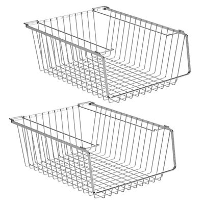blitzlabs Wire Storage Baskets Stackable Organizer Basket Bins Stacking Household Wire Baskets with Handles Storage Organization for Kitchen, Pantry, Bathroom, Cabinets, Closets, Bedrooms, Set of 2