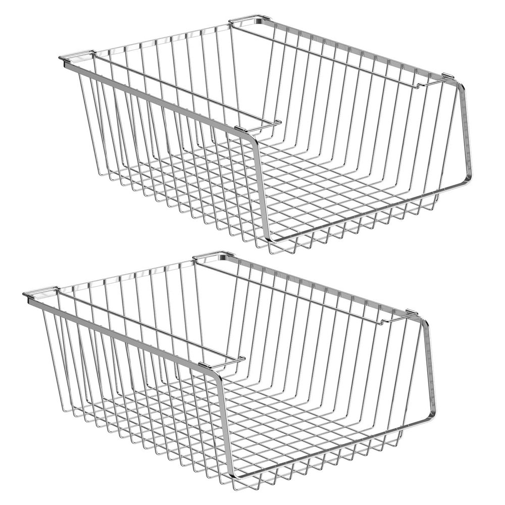 blitzlabs Wire Storage Baskets Stackable Organizer Basket Bins Stacking Household Wire Baskets with Handles Storage Organization for Kitchen, Pantry, Bathroom, Cabinets, Closets, Bedrooms, Set of 2