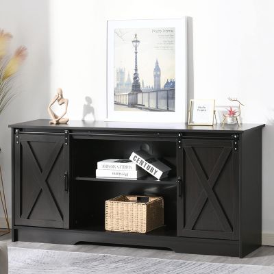 4 EVER WINNER Farmhouse TV Stand for 65 Inch TV, Espresso Entertainment Center for 65 Inch TV, Modern Farmhouse Television Stands for TVs up to 70, Espresso TV Stand for Flat Screens 65