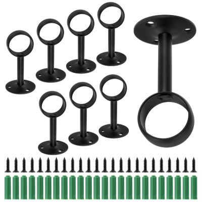 Jiozermi 8 Pack Ceiling Mount Curtain Rod Bracket, Flange Closet Holder, Heavy Duty Stainless Steel Socket, Matte Black