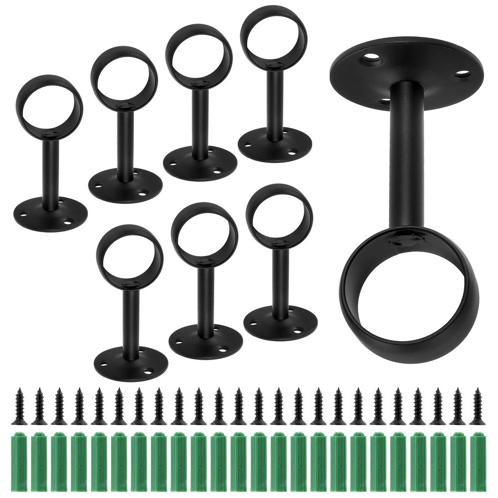 Jiozermi 8 Pack Ceiling Mount Curtain Rod Bracket, Flange Closet Holder, Heavy Duty Stainless Steel Socket, Matte Black