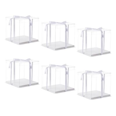 XININSUN 10 inch Clear cake Box, Large Transparent cake Box,tall cake boxes with Ribbon,10x10x9inch - Suitable for packing 8" or 10" cakes,Clear Gift Display Box for Carry Tall Layer Gift-6Pcs-White
