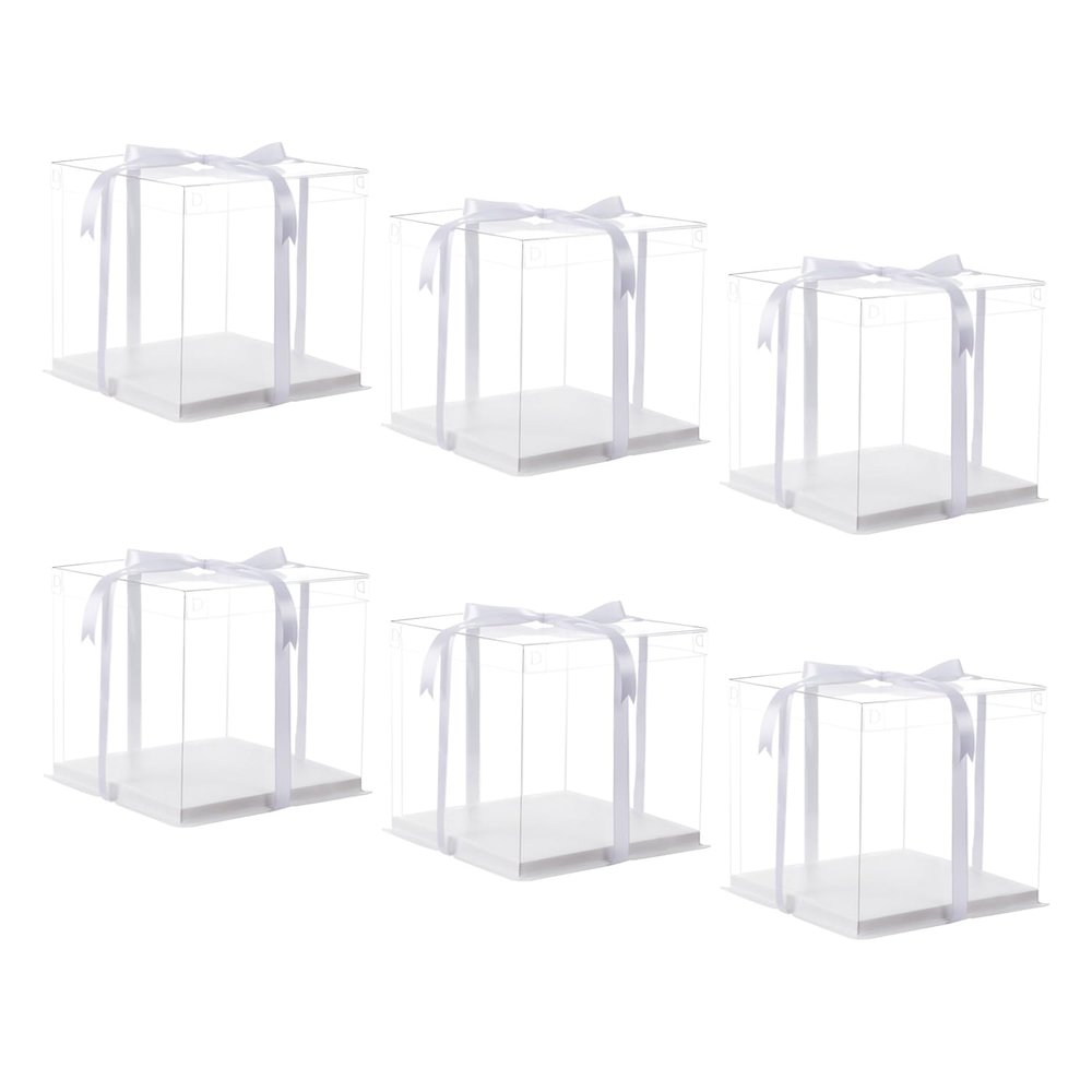 XININSUN 10 inch Clear cake Box, Large Transparent cake Box,tall cake boxes with Ribbon,10x10x9inch - Suitable for packing 8" or 10" cakes,Clear Gift Display Box for Carry Tall Layer Gift-6Pcs-White