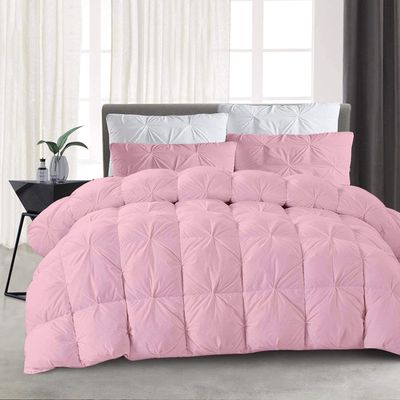 3 Piece Pinch Pleated Comforter Set 500 GSM Cotton Fill Super Soft Fluffy All Season Baffle Box Pin Tuck Goose Down Alternative Comforter with 2 Pillowshams Cal-King/King Size, Baby Pink