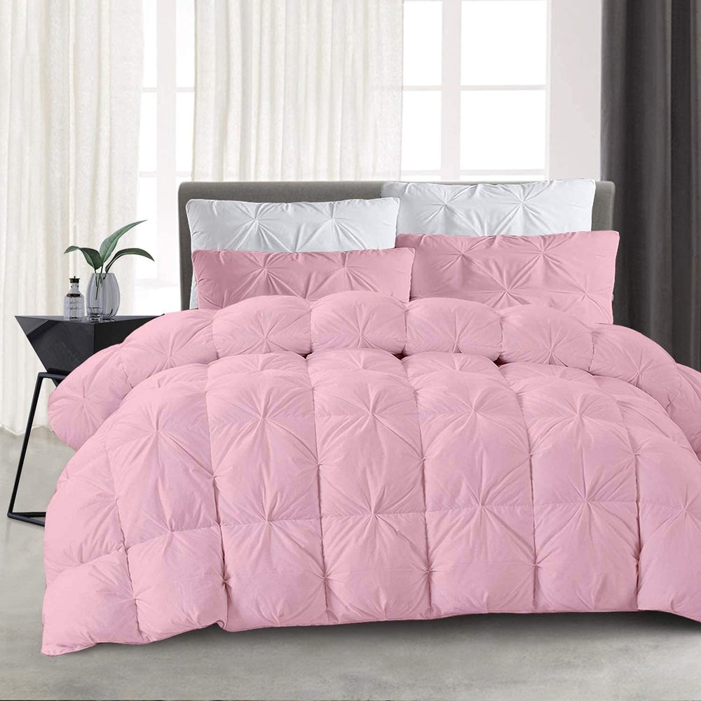 3 Piece Pinch Pleated Comforter Set 500 GSM Cotton Fill Super Soft Fluffy All Season Baffle Box Pin Tuck Goose Down Alternative Comforter with 2 Pillowshams Cal-King/King Size, Baby Pink