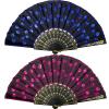 Jetec 2 Pieces Lace Spanish Fan, Handheld Chinese Folding Hand Fan for Women 1920s Dancing Costume, Spanish Flamenco Gift with Embroidered Sequin, Photo Prop, Prom, Wedding Decor(Royal Blue, Rose Red) view 1