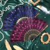 Jetec 2 Pieces Lace Spanish Fan, Handheld Chinese Folding Hand Fan for Women 1920s Dancing Costume, Spanish Flamenco Gift with Embroidered Sequin, Photo Prop, Prom, Wedding Decor(Royal Blue, Rose Red) view 4