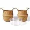 2 Pack Hand Woven Seagrass Plant Basket for Succulents,Boho Belly Plant Basket Home Storage Basket Extra Large Woven Straw Beach Bag Seagrass Flower Plant Container Modern Home Decor(Brown) view 1