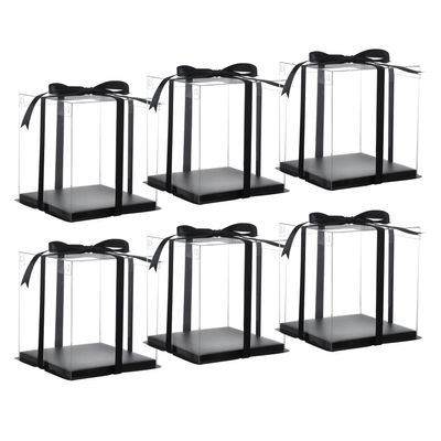 XININSUN 6inch Clear tall cake Box with Ribbon, 8 X 8 X 9inch for Bakery Boxes Clear Gift Boxes,ideal for wedding birthday party and gift display-Black