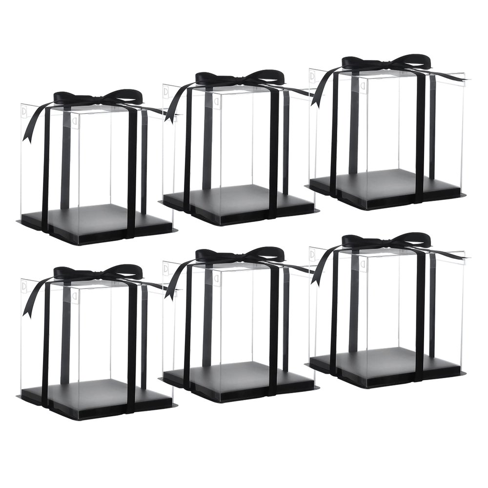 XININSUN 6inch Clear tall cake Box with Ribbon, 8 X 8 X 9inch for Bakery Boxes Clear Gift Boxes,ideal for wedding birthday party and gift display-Black