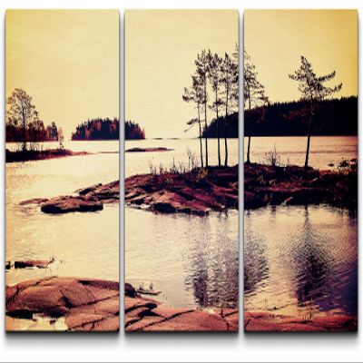 SIGNLEADER Canvas Print Wall Art Set Silhouette Wetland at Dawn Nature Wilderness Photography Realism Contemporary Landscape Colorful Multicolor Ultra for Living Room, Bedroom, Office - 24"x36" x 3