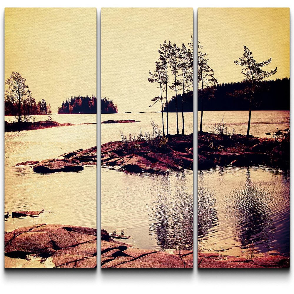 SIGNLEADER Canvas Print Wall Art Set Silhouette Wetland at Dawn Nature Wilderness Photography Realism Contemporary Landscape Colorful Multicolor Ultra for Living Room, Bedroom, Office - 24"x36" x 3