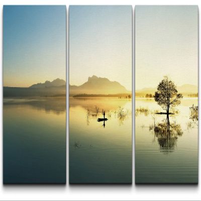 SIGNLEADER Canvas Print Wall Art Set Mirrored Wetland Horizon Nature Wilderness Photography Realism Contemporary Landscape Colorful Multicolor Ultra for Living Room, Bedroom, Office - 24"x36" x 3