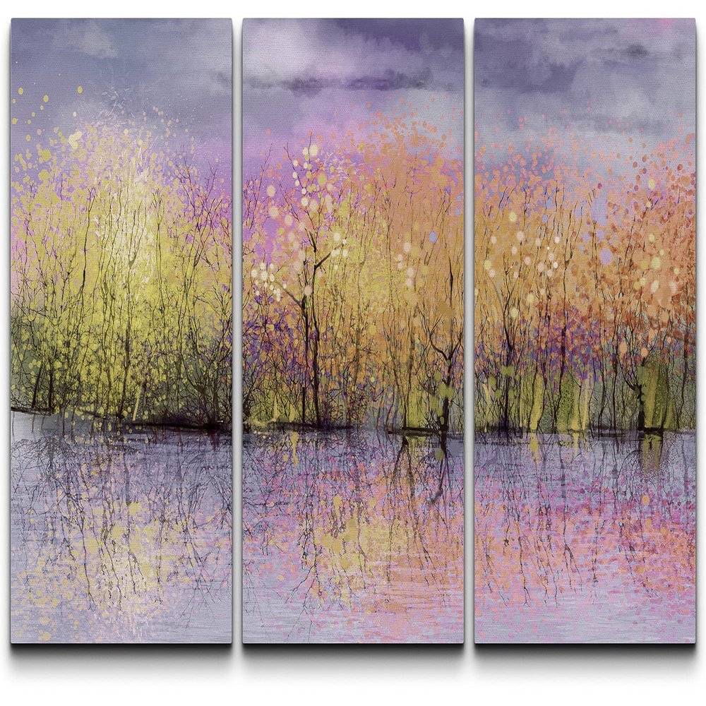SIGNLEADER Canvas Print Wall Art Set Purple and Yellow Forest Scene Botanical Wilderness Illustrations Modern Art Contemporary Landscape Multicolor Ultra for Living Room, Bedroom, Office - 24"x36" x 3