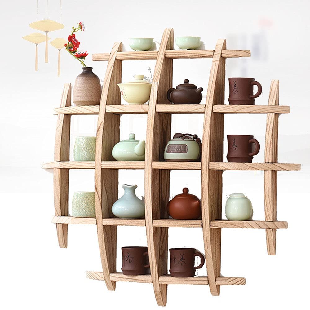 ZWJABYY Antique Display Rack,Wooden Shelves for Wall,Curio Shelf for Collectibles Tea Display Hanging Wall Decor for Home Decoration,Storage and Gifts,A-90 * 90cm