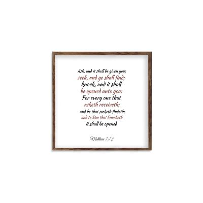 Framed Quotation Wooden Art Signs Positive Quotes Ask, and It Shall Be Given You; Seek, and Ye Shall Find; Knock, and It Shall Be Opened Unto You. Bible Verse, Quote White-C6 18x18cm(7 Inch)