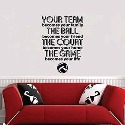 Your Team Becomes Your Family The Ball Becomes Your Friend The Court Becomes Your Home Volleyball Quote Vinyl Wall Sticker Art Decal Girls Boys Kids Room Design Home Gym Sports Court Size (40x24 inch)