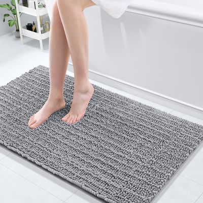 Arotive Luxury Bathroom Rugs 47x24, Extra Soft Thick Absorbent Shaggy Chenille Bath Rugs, Non-Slip Machine Wash Dry, Bath Mats for Bathroom Floor, Tub and Shower, Home Decor Accessories, Grey