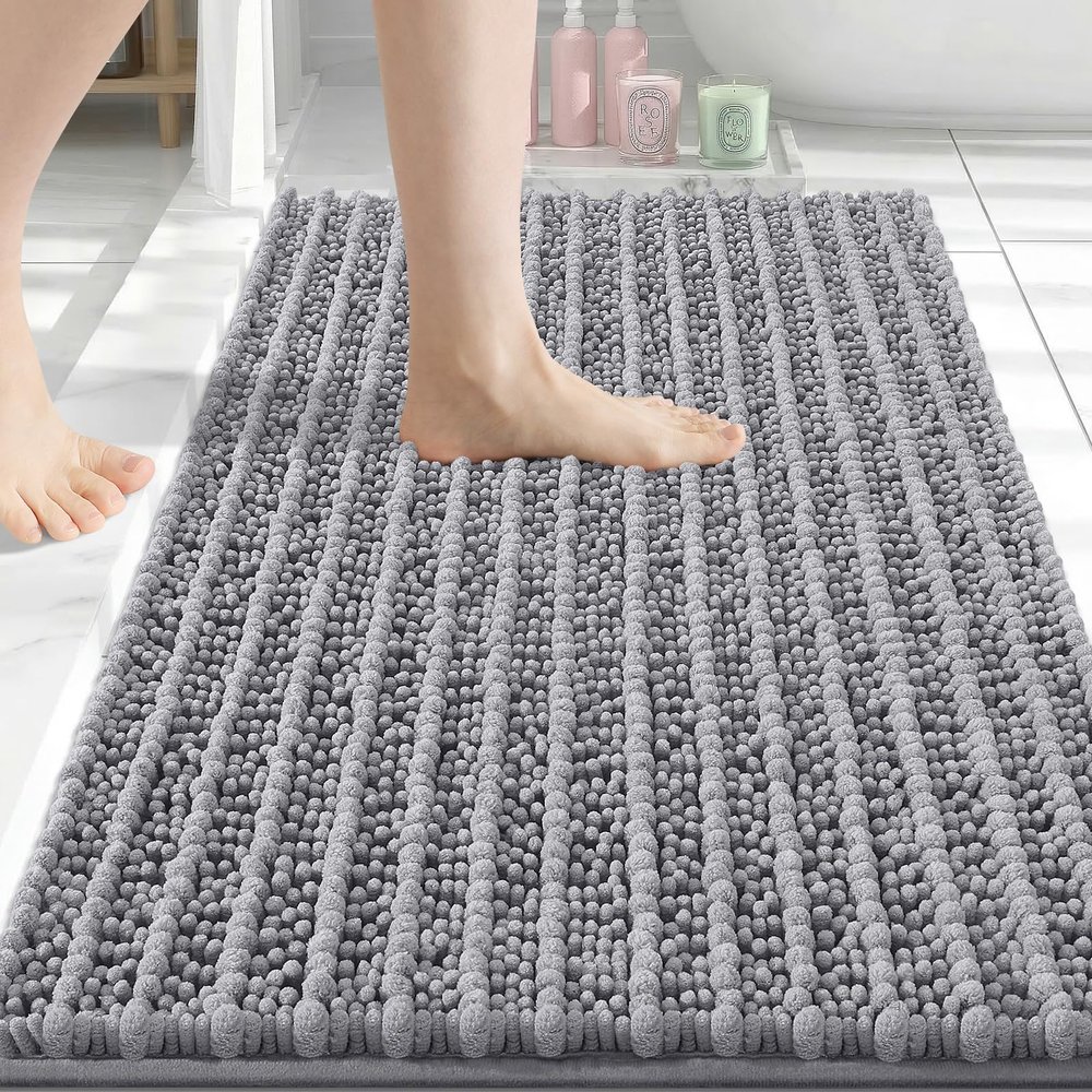 Arotive Luxury Bathroom Rugs 30x20, Extra Soft Thick Absorbent Shaggy Chenille Bath Rugs, Non-Slip Machine Wash Dry, Bath Mats for Bathroom Floor, Tub and Shower, Home Decor Accessories, Grey
