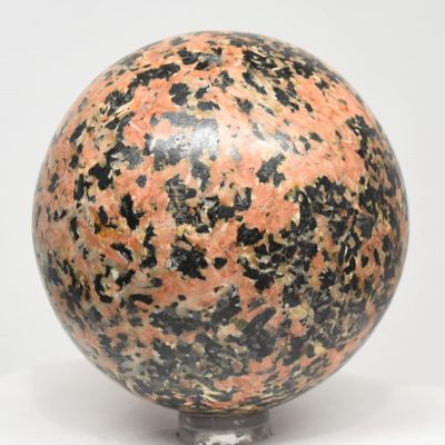 65mm 415g Orange Orthoclase w/Black Tourmaline Sphere Polished Natural Feldspar Gemstone Crystal Mineral LW UV Reactive Ball - Peru + Stand