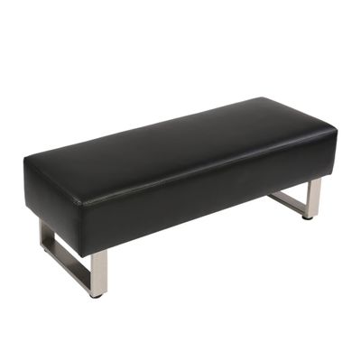 TRY & DO Upholstered Dining Bench with PU Black Leather Surface Ottoman Padded Seat with Stainless Steel Support