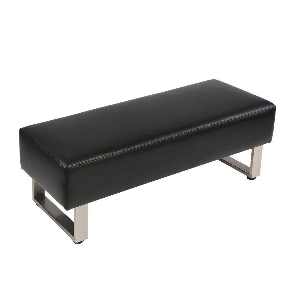 TRY & DO Upholstered Dining Bench with PU Black Leather Surface Ottoman Padded Seat with Stainless Steel Support