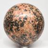 2.5" 395g Orange Orthoclase w/Black Tourmaline Sphere Polished Glowing Under LW UV Natural Feldspar Gemstone Crystal Mineral Ball - Peru + Stand view 1