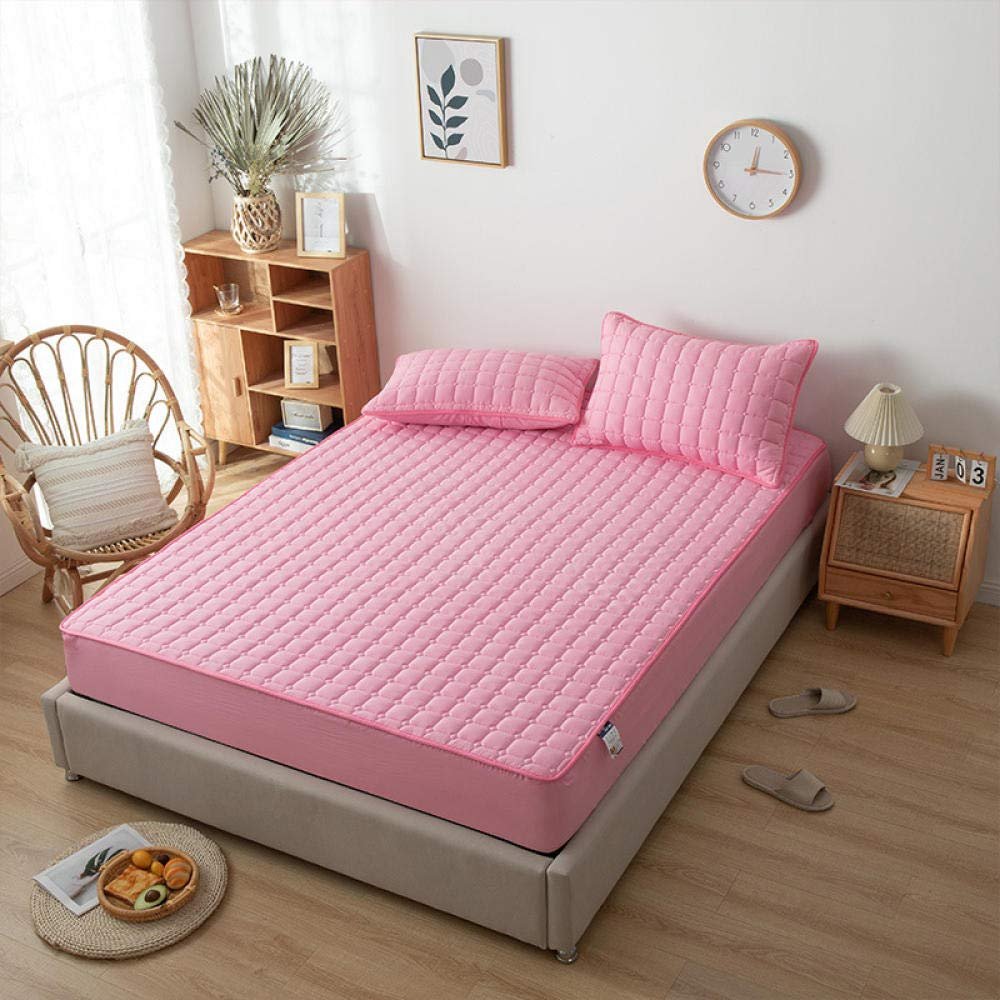 CFYCYHDZHT Bedding Fitted Sheet Quilted Thick Waterproof Fitted Sheets, Suitable for Old Man Kids Bedroom Single Double Mattress Protector Pink 150cmx200cm+30cm