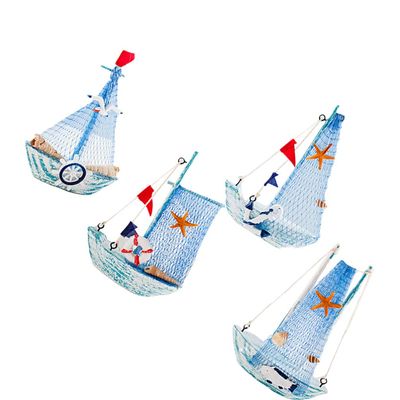 ARTIBETTER Decorative Sailboats Art Craft Ornament Mediterranean Style Sailboat Wooden Statue Adornment Fishing Boat Model Home Office Desktop Decor 4pcs (Random Style) Model