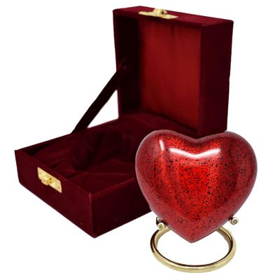 SMIURNS Small Heart Keepsake Cremation Urn for Human Ashes - Mini Urns for Mom & Dad with Velvet Case Memorial, Funeral Urn for Adult with Brass Stand Urns for your Loved One (Red Heart)