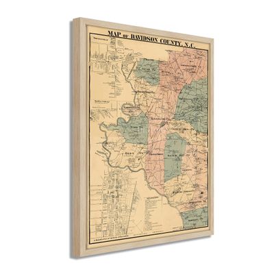 HISTORIX Vintage 1890 Davidson County North Carolina Map Print - 26x38 Inch Nordic Oak (Natural) Framed Vintage Map of Davidson County North Carolina Wall Art - Old Davidson NC Map Poster
