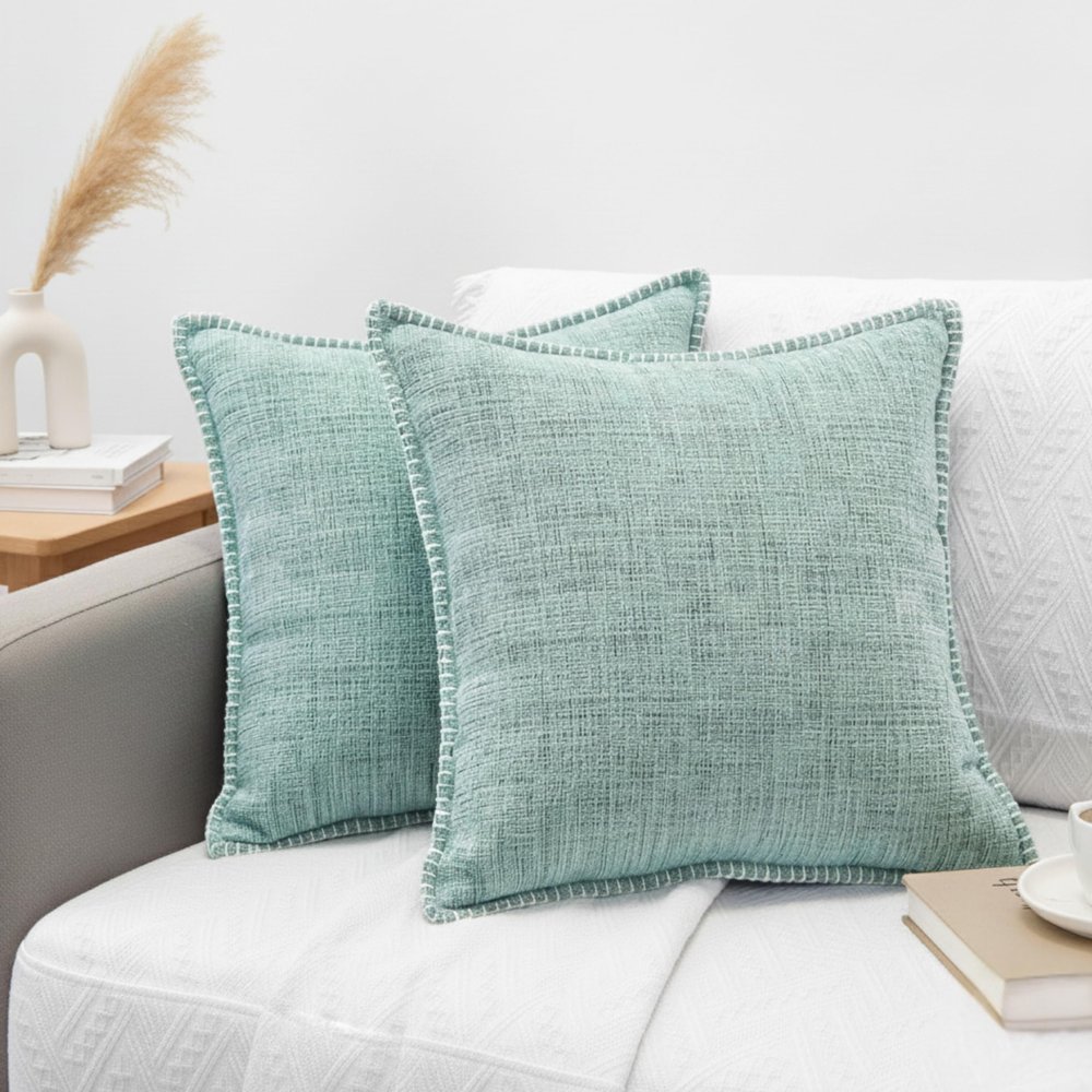 18x18 Pillow Covers for Couch Pillows Mint Green Set of 2, Decorative Soft Textured Cozy Chenille Cushions Covers, Modern Deco Covers for Sofa Pillows, Decor Pillow Covers Square Pillowcase
