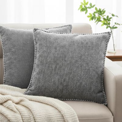 18x18 Throw Pillow Covers for Couch Pillows Ash Grey Set of 2, Decorative Stitched Hem Soft Textured Cozy Gray Chenille Cushions Covers Modern Farmhouse Square Covers for Sofa Pillows