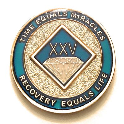 25 Year NA Blue & Gold Diamond Style Recovery, Clean, Medallion, Chip, Coin, Token