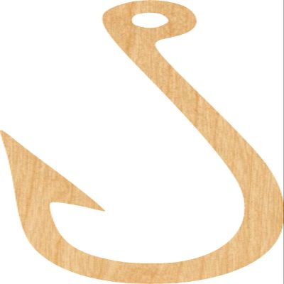 Fishing Hook Laser Cut Out Wood Shape Craft Supply - 4 Inch