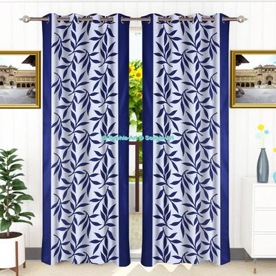 Sophia-Art Indian Textured Home Bedroom Darkening Room Loha Linen Grommet Rod Pocket Exclusive Room Insulated Living Top Casual Pair Curtain Panel (Blue Leaf, Door Curtain 46" X 105" Each Panel)