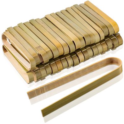 150 Pieces Mini Bamboo Disposable Tongs 4 Inch Bamboo Toast Tong Wooden Cooking Utensils Natural Green for Catering Buffet Home Use Tea Supplies