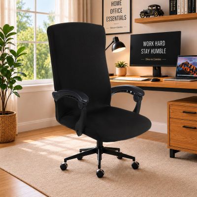 DIVA EN CAMINO DEC Water Resistant Office Chair Cover with Zipper, Stretch Slipcover for Desk, Boss, or High Back Chair, Black