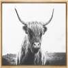 SIGNLEADER Framed Canvas Print Wall Art Closeup of Highland Cow Animals Wilderness Photography Realism Farmhouse Portrait Relax/Calm Black and White for Living Room, Bedroom, Office - 16"x24" Natural view 1
