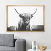 SIGNLEADER Framed Canvas Print Wall Art Closeup of Highland Cow Animals Wilderness Photography Realism Farmhouse Portrait Relax/Calm Black and White for Living Room, Bedroom, Office - 16"x24" Natural view 2