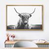 SIGNLEADER Framed Canvas Print Wall Art Closeup of Highland Cow Animals Wilderness Photography Realism Farmhouse Portrait Relax/Calm Black and White for Living Room, Bedroom, Office - 16"x24" Natural view 3
