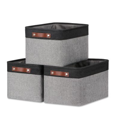 DULLEMELO Fabric Baskets for Storage, Rectangular Fabric Storage Bins Collapsible, Perfect for Shelves, Closets, Nursery, Empty Gift Baskets (3-Pack Medium-15 inch X 11 inch X 9.5 inch , Black&Grey)