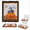 Plelat 4 Piece Bathroom Mat Sets, Happy Halloween Pumpkin with Witch Hat and Bats Doormats Decor Shower Curtain Rugs Bath Mat Non-Slip Toilet Seat Cover Bathroom Mat view 1