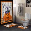 Plelat 4 Piece Bathroom Mat Sets, Happy Halloween Pumpkin with Witch Hat and Bats Doormats Decor Shower Curtain Rugs Bath Mat Non-Slip Toilet Seat Cover Bathroom Mat view 2